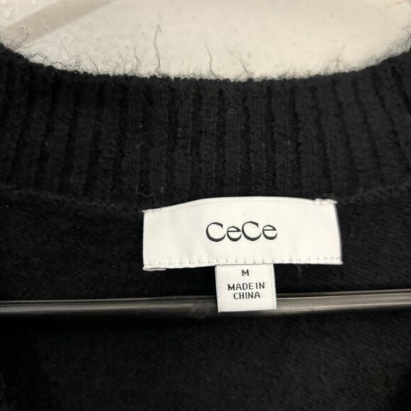 CeCe Bow Button V Neck Cardigan Black Women Medium - Picture 5 of 14